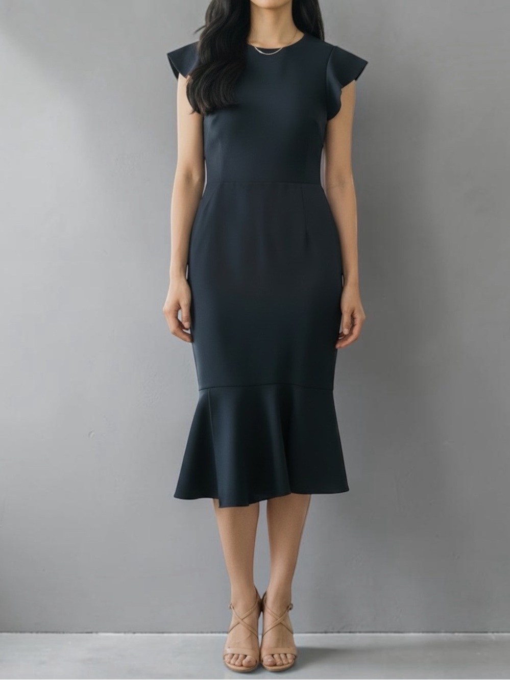 NEW Vince Camuto Flutter Sleeve Mermaid Hem Midi Sheath Dress Size 6 NWOT